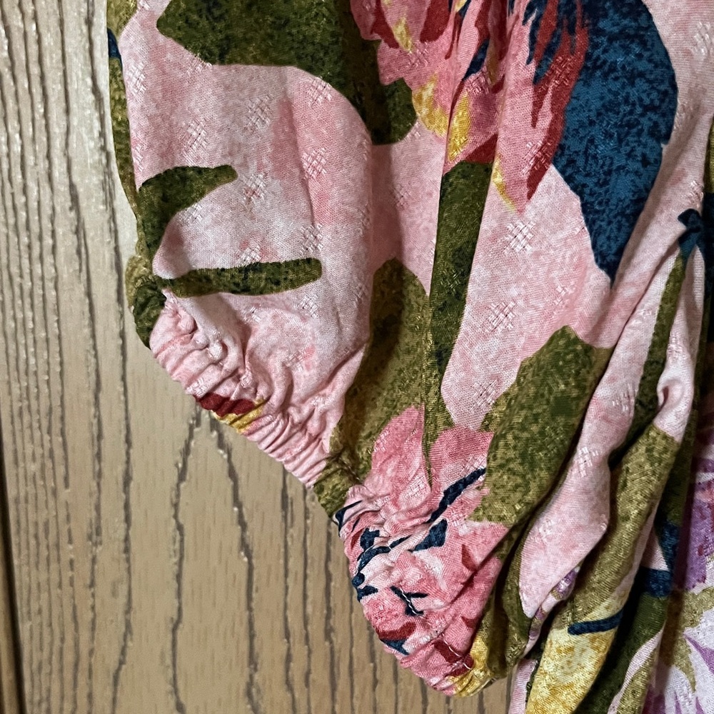 Terra & Sky Pink Floral V-Neck Maxi Dress with Yellow and Green Accents - Picture 6 of 6